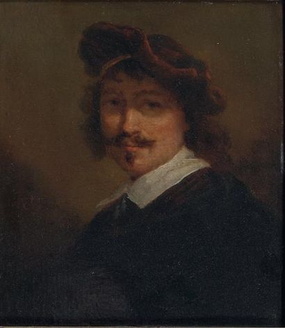 ÉCOLE FLAMANDE du XIXe siècle Portrait d'homme dans le goût de Rembrandt Huile sur...