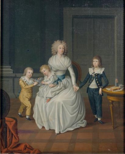 ÉCOLE ALLEMANDE du XVIIIe siècle Portrait de femme et de ses enfants Huile sur toile,...