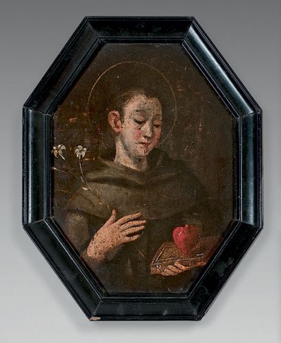 ECOLE DU XVIIe SIÈCLE Saint François d'Assise avec une fleur de lys et un coeur
Sainte...
