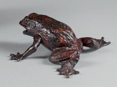 null Statuette de crapaud coassant en bronze à patine brune.
Italie, XVIe siècle.
Longueur:...