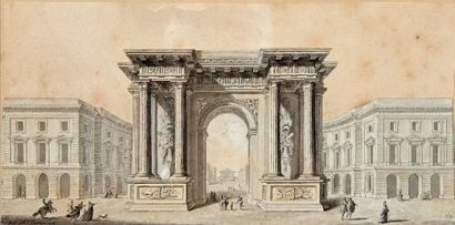 Alexandre-Théodore BRONGNIART (1739-1813) Projet pour un arc de Triomphe
Encre et...