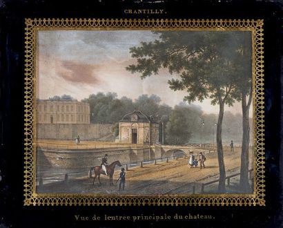 École Française du XIXe siècle Château de Chantilly: vue du château - vue de l'entrée...