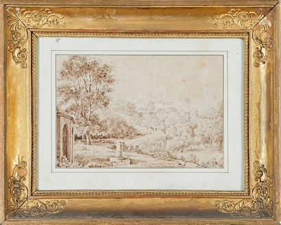 École Française du XIXe siècle Vue du château de Mostuejouls
Crayon, lavis.
17 x...