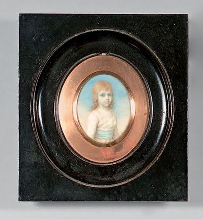 École Française du XIXe siècle Portrait de petite fille à la ceinture bleue
Miniature...