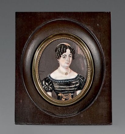 A. LAVIGNE (début du XIXe siècle) Portrait de femme à la robe noire
Miniature ovale...