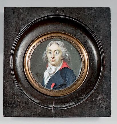 École FRANÇAISE de la fin du XVIIIe siècle Portrait d'homme en redingote bleue et...