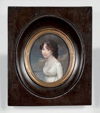 François FERRIÈRES (1752-1839) Portrait de jeune femme à la robe blanche, 1798
Miniature...