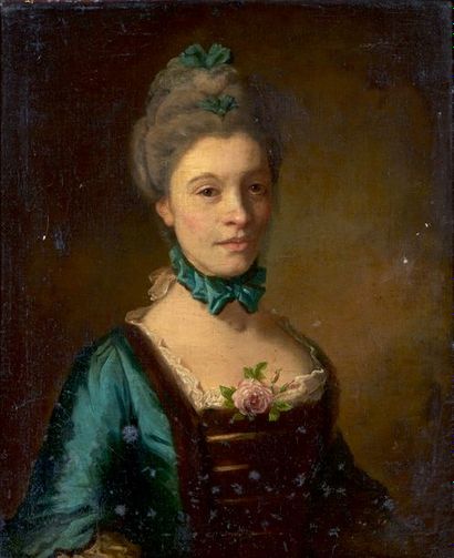 Ecole Anglaise du XVIIIe siècle - Portrait de femme
Huile sur toile, rentoilée. (Restaurations).
63...