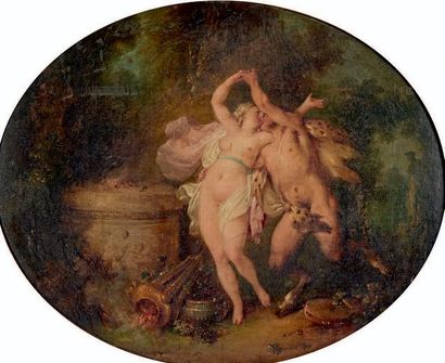 Attribué à Jacques Philippe CARESME (1734-1796) Nymphe et satyre
Huile sur toile,...