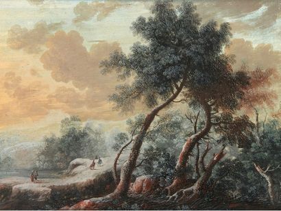 ÉCOLE HOLLANDAISE de la fin du XVIIIe - début du XIXe siècle Paysage
Paire de gouaches.
15,5...