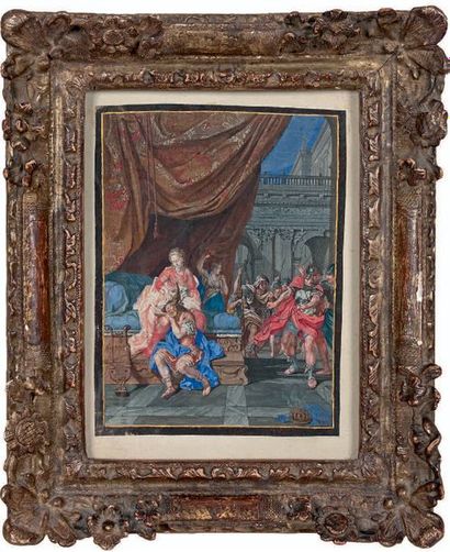 Richard Van Orley (1663-1732) Samson et Dalila
Gouache.
15,5 x 11,2 cm