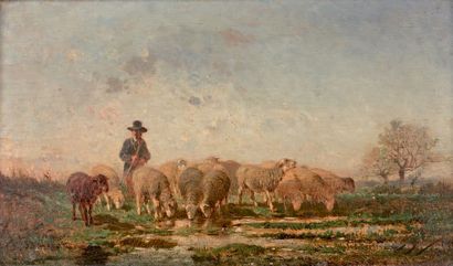 Félix Saturnin BRISSOT de WARVILLE (1818-1892) Berger et ses moutons
Huile sur panneau,...
