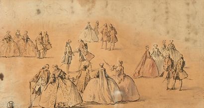 Hubert GRAVELOT (1699-1773) Étude de costumes
Dessin et rehauts de couleurs, signé.
(Insolé).
10,5...