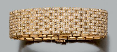 null Bracelet large et articulé en or jaune 750 millièmes entièrement serti de petits...