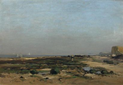 Antoine GUILLEMET (1843-1918) Bord de mer, 1877 Huile sur toile signée, datée 77...