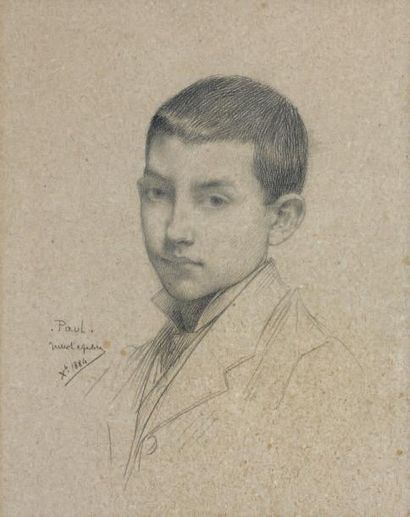 Jules LEFEBVRE (1836-1911) Portrait de Paul Lefebvre, 1884 Dessin au crayon noir...