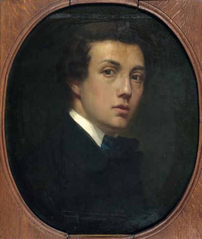 Jules LEFEBVRE (1836-1911) Portrait de jeune homme à la lavallière Huile sur toile...