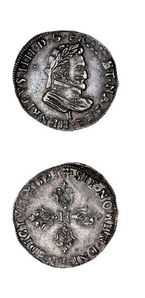 null HENRI IV (1589-1610)
Demi franc. 1593. Limoges.
D. 1212. Portrait habilement...
