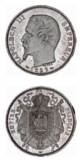 null SECOND EMPIRE (1852-1870) 5 francs. Argent. 2e épreuve de Barre. 1853. Tête...