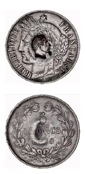 null DÉFENSE NATIONALE (1870-1871) 5 francs Cérès, sans légende. 1870. Bordeaux.
Contremarque:...