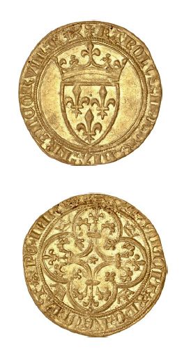 null CHARLES VI (1380-1422)
Écu d'or à la couronne. Romans (Pt 2e).
D. 369. Très...