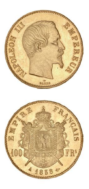 null SECOND EMPIRE (1852-1870) 100 franc or Napoléon III, tête nue. 1858. Paris.
G....