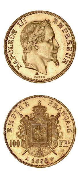 null SECOND EMPIRE (1852-1870) 100 franc or Napoléon III, tête laurée. 1864. Paris.
G....