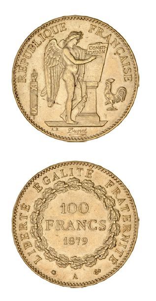 null TROISIÈME RÉPUBLIQUE (1871-1940) 100 franc or. 1879. Paris.
G. 1137. TTB à ...