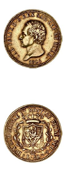null SARDAIGNE: Charles Félix (1821-1831) 40 lire or. 1825. Turin.
Fr. 1134. Frotté....