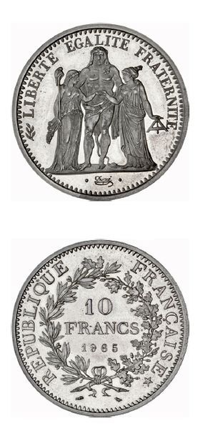 null Lot de 3 piéforts français en argent: 10 francs 1965 type Hercule, 5 francs...