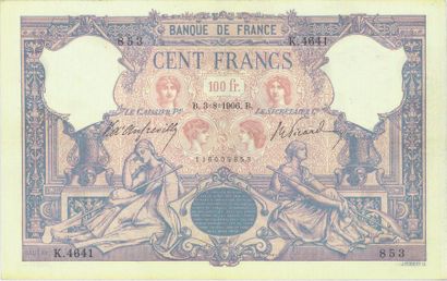 null 100 F bleu et rose
Billet du 3/8/1906.
Fay. 21-21. TTB.