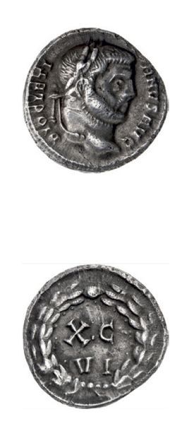 null DIOCLÉTIEN (284-305)
Argentéus. Rome (Carthage). 3,50 g.
Sa tête laurée à droite.
R/...