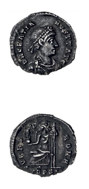 null GRATIEN (367-383)
Silique. Trêves. 2,08 g.
Son buste diadémé à droite. R/ Rome...