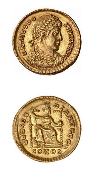 null THÉODOSE Ier (379-395)
Solidus. Constantinople. 4,44 g.
Son buste diadémé à...