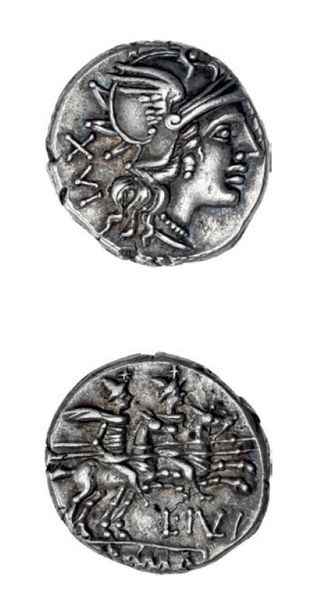 null JUNIA (141 av. J.-C.)
Denier.
Tête de Rome à droite. Derrière, une tête d'âne.
R/...