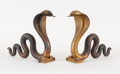 Edgar BRANDT École française (1880-1960) Sculptures en bronze (lot de deux): Cobras... Gazette Drouot