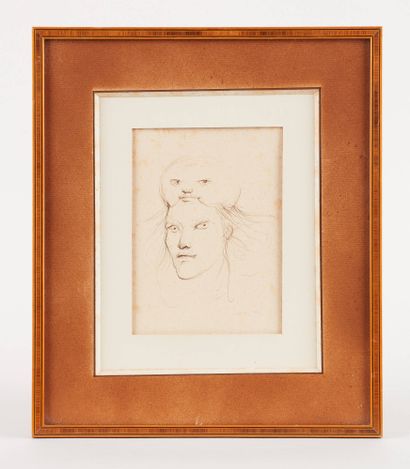 Leonor FINI École italienne (1907-1996) Indian ink drawing on paper: Faces.
Signed:... Gazette Drouot
