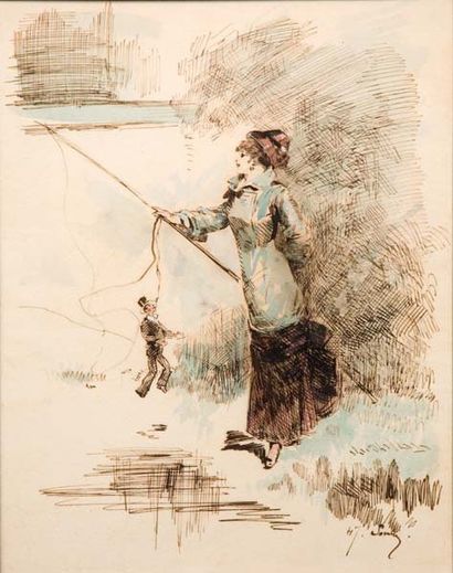 FRANÇOIS CLÉMENT SOMMIER DIT HENRY SOMM (Rouen 1844 - Paris 1907) Une jeune femme...
