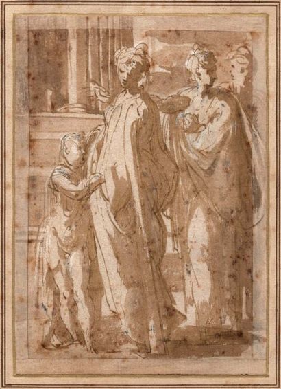 Francesco MAZZUOLA dit Il PARMIGIANINO (Parme 1503 - Casalmaggiore 1540) Trois figures...