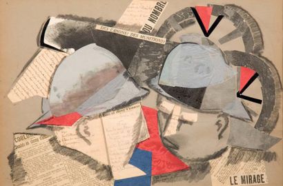 Albert HUYOT (Paris 1872 - 1968) Collage sur le thème de la première guerre mondiale...