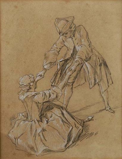 Ecole Française du XVIIIème siècle Un gentilhomme aidant une femme à se relever Pierre...