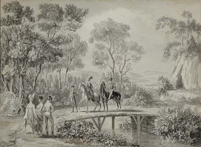 Joseph SWEBACH DESFONTAINE (Metz 1769 - Paris 1823) Couple de cavaliers, incroyables...