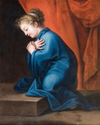 École FLAMANDE du XVIIIème siècle La Jeune Marie en prière Toile. 81 x 65 cm