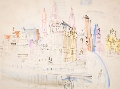 Raoul DUFY (1877-1953) Gand, le quai aux herbes,1926 Aquarelle signée en bas vers...