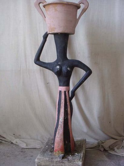 null Sculpture africaniste en ciment peint Haut : 113 cm