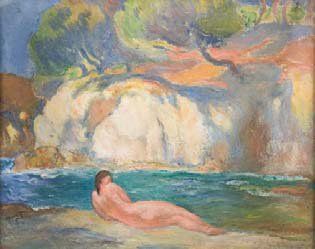 Michel SIMONIDY (1870-1933) Baigneuse, 1927 Huile sur toile signée en bas à gauche...