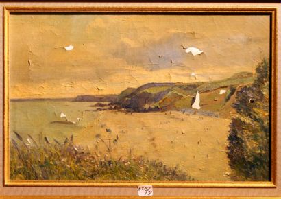 Georges Le MEILLEUR (1861-1945) Bord de mer au pays basque Huile sur toile 27x41...
