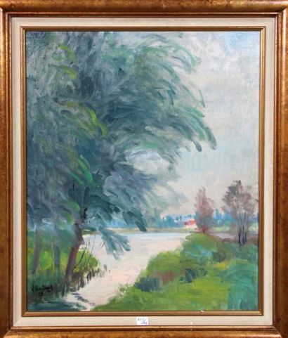 Georges Le MEILLEUR (1861-1945) Etang dans la Sarthe Huile sur toile Signé et daté...