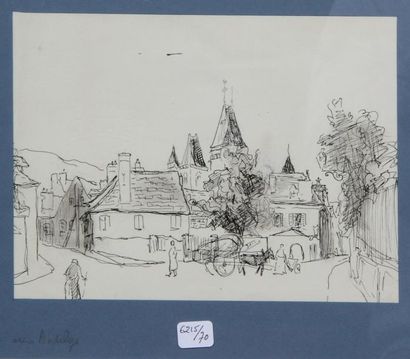 Georges Le MEILLEUR (1861-1945) Rue aux Andelys Plume 17x23,5 cm