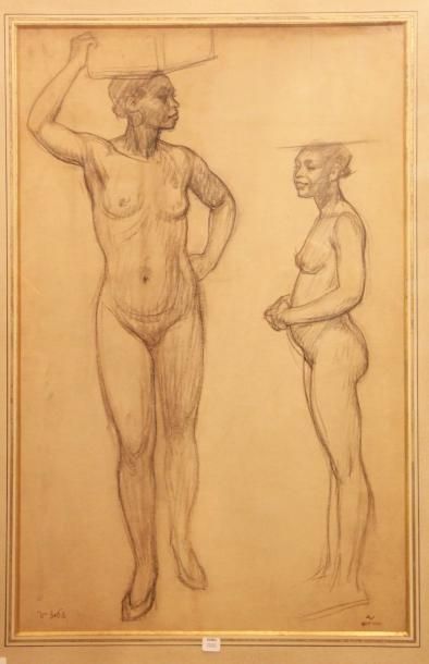 André NIVARD (1880-1969) Compositions Deux nus africains Sanguine et mine de plomb...